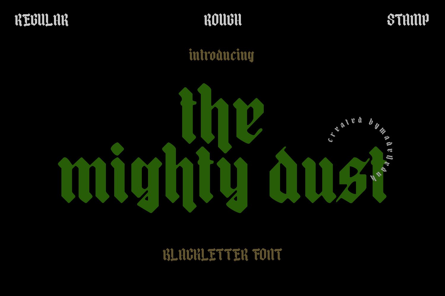 mighty dust - blackletter font cover image.