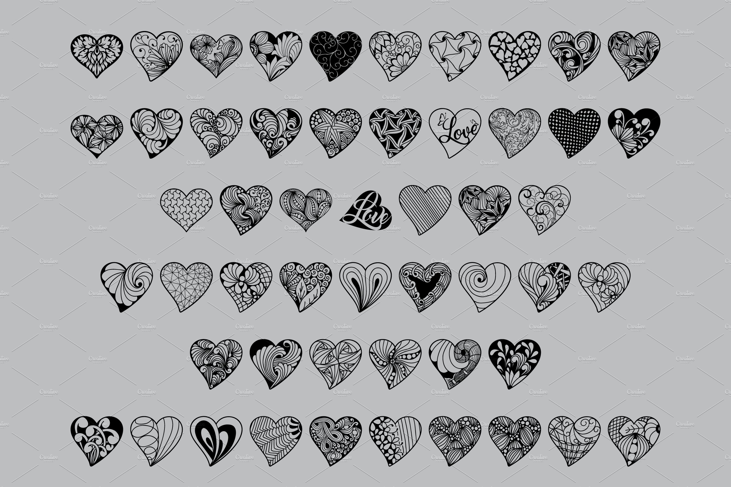 Fancy Hearts Dingbat Font preview image.