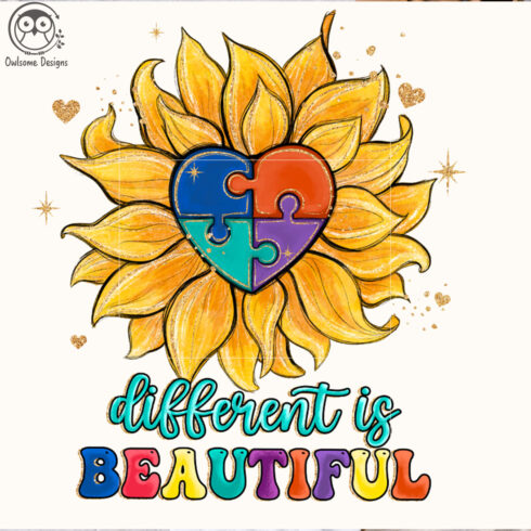 Autism Different Is Beautiful Sunflower PNG cover image.