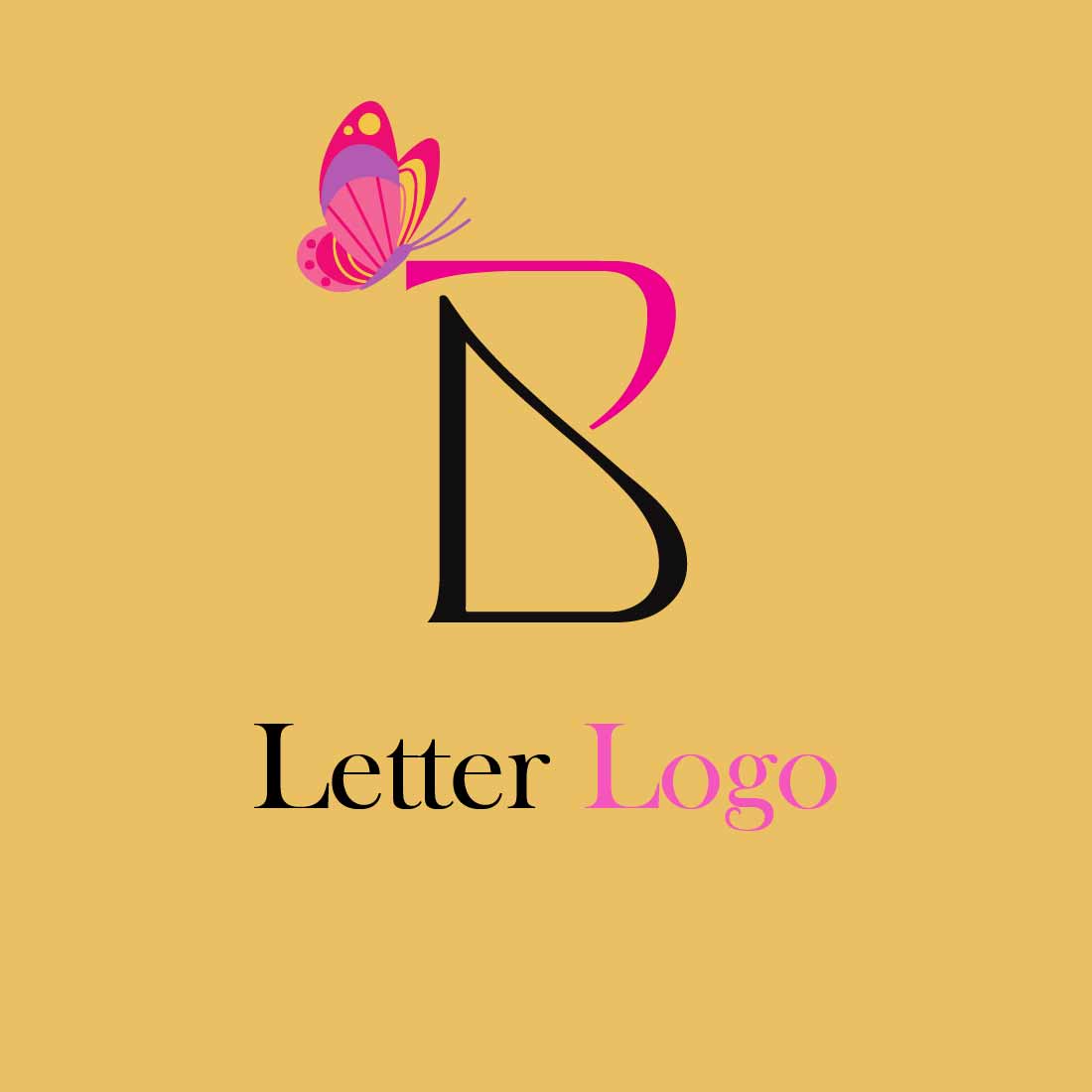B Letter Feminine Logo With Butterfly Design preview image.