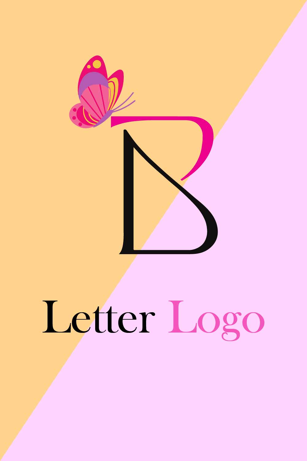 B Letter Feminine Logo With Butterfly Design pinterest preview image.