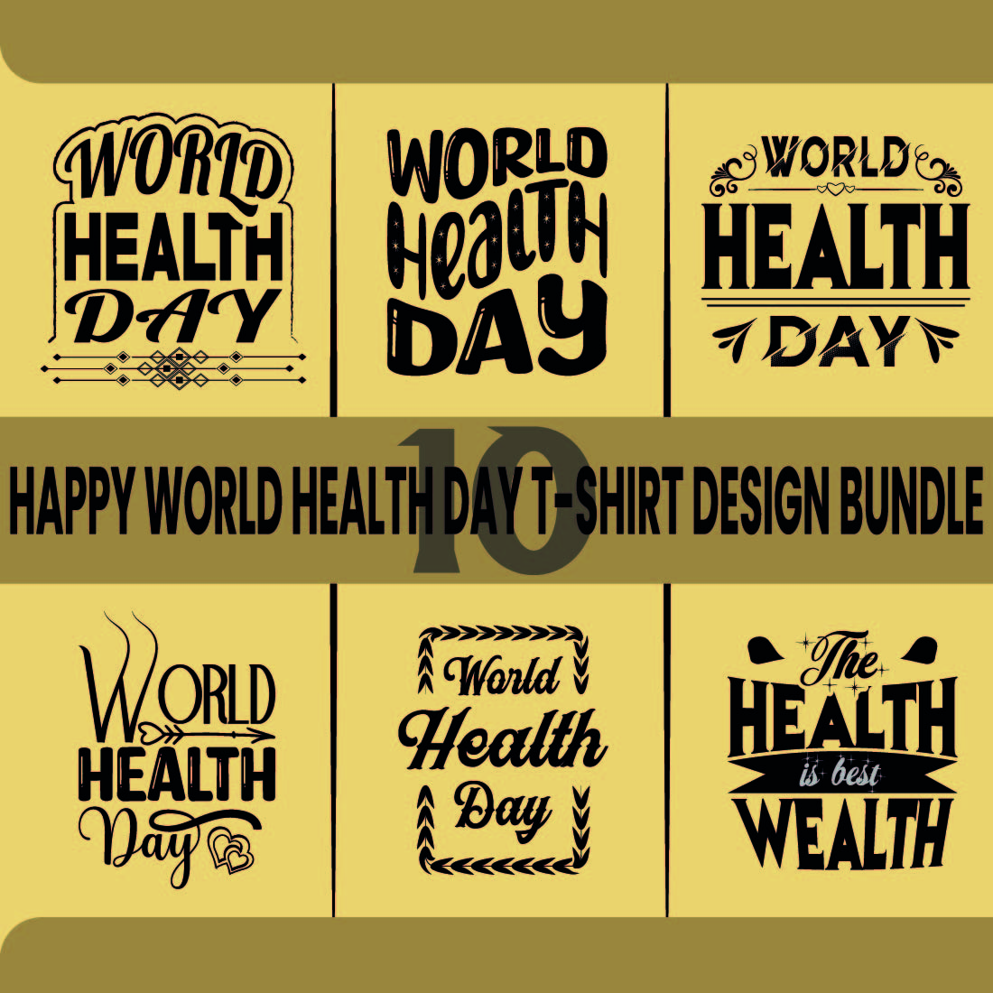 Happy World Health Day T-shirt Design Bundle preview image.