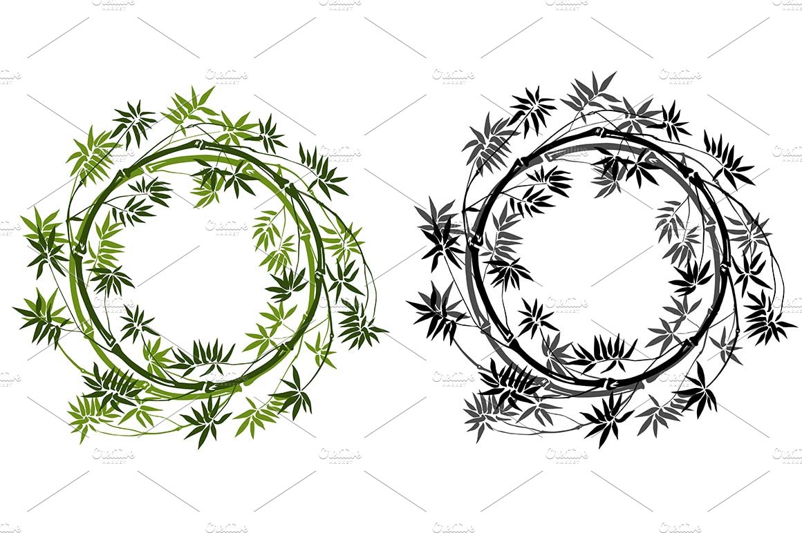 Two circular frames made of bamboo leaves.