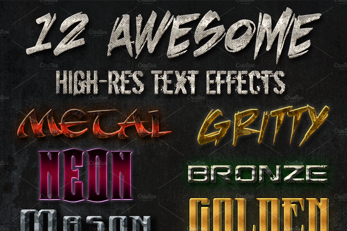 12 Awesome Text Effects Grunge Metalcover image.