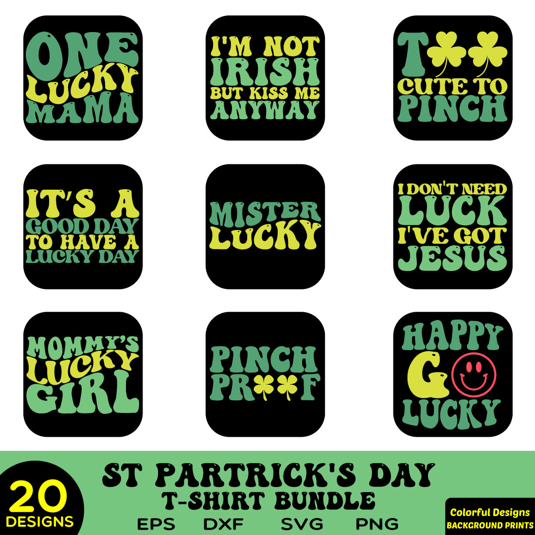 Retro StPatrick’s Day T Shirt Bundle preview image.