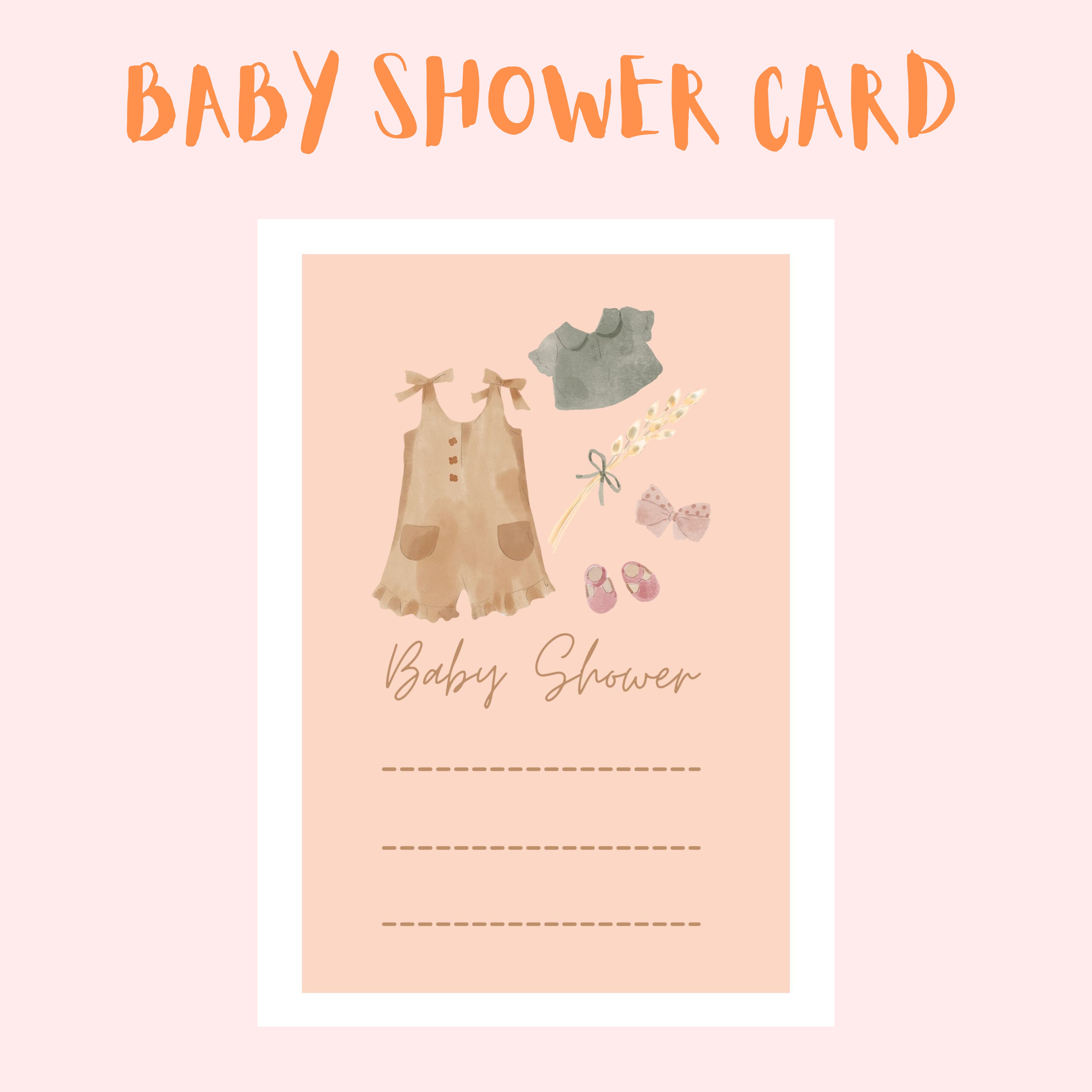 Baby shower card with a picture of a dress.