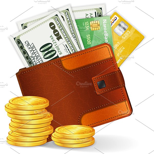 A wallet with money and credit cards.