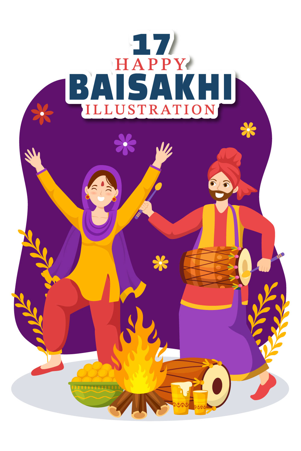 17 Happy Baisakhi Illustration pinterest preview image.