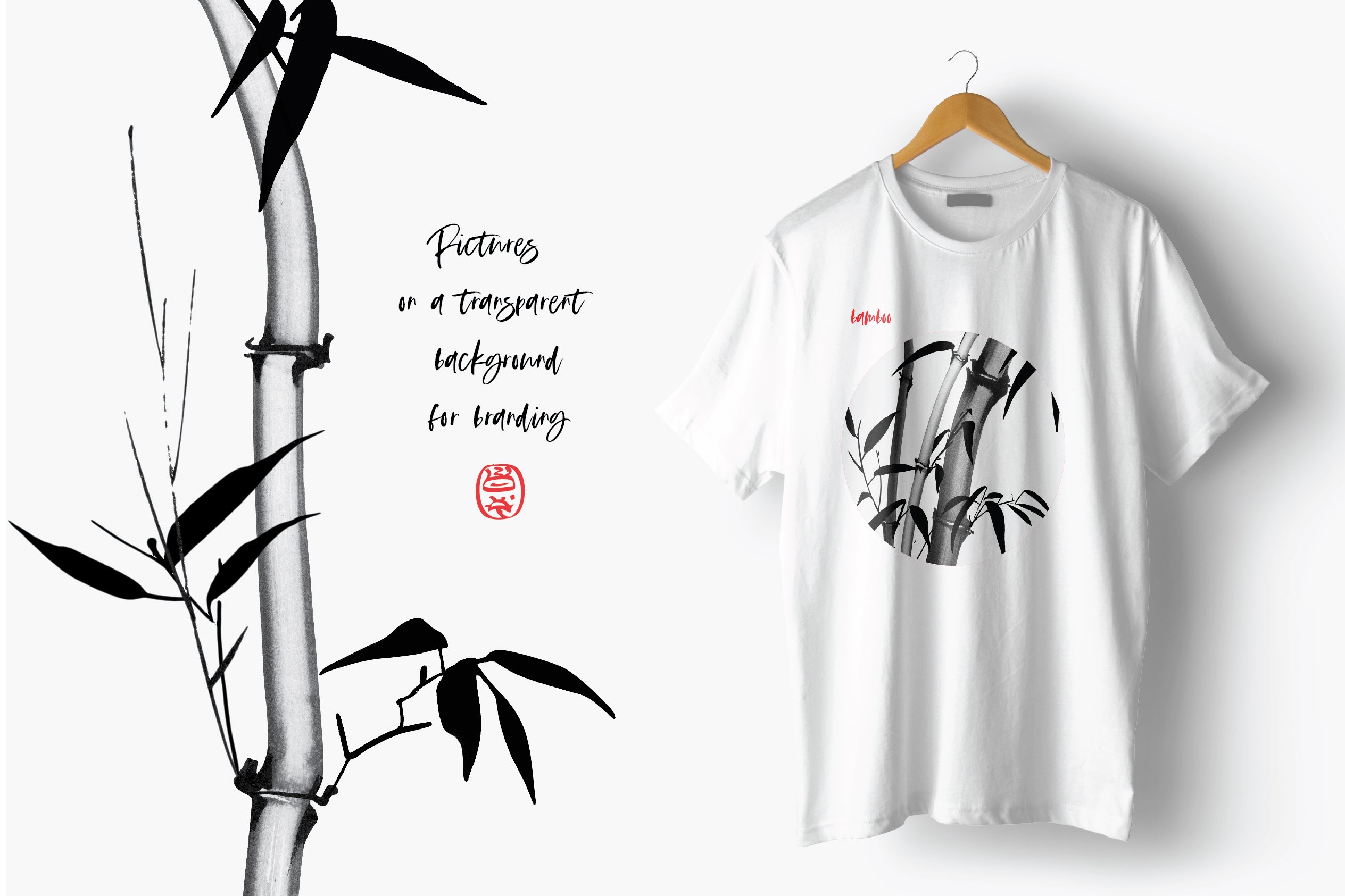 White t - shirt with a black bamboo tree on it.