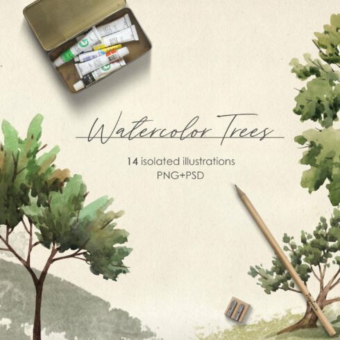 Watercolor Trees Illustrations PNG cover image.