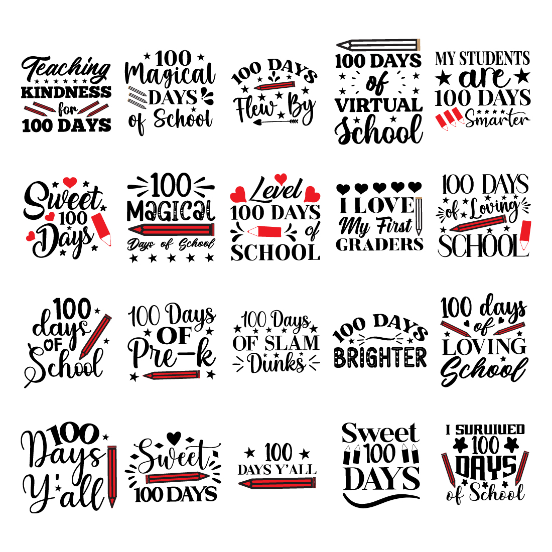 100 Days Of School SVG bundle preview image.