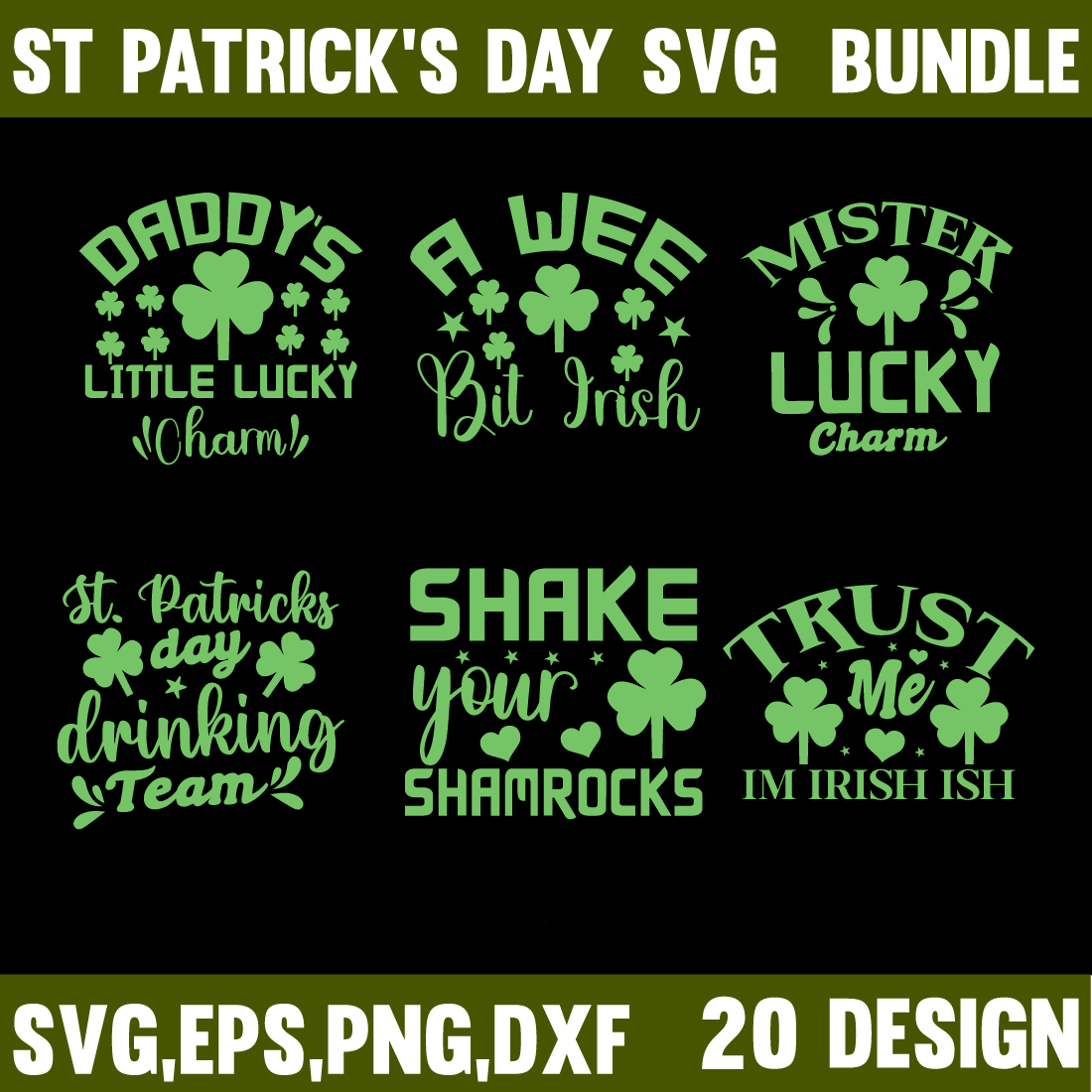 20 St Patrick\'s day SVG bundle preview image.