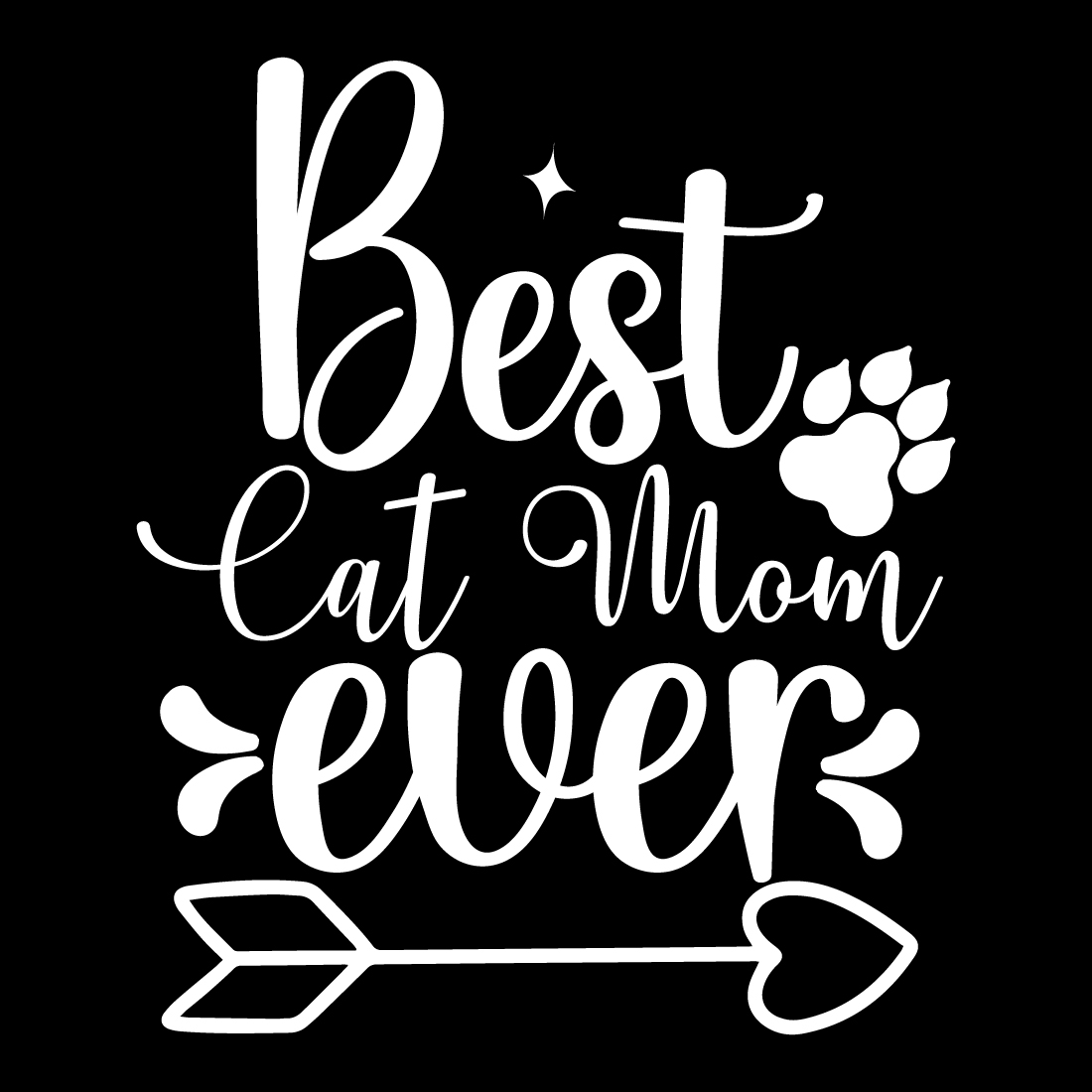 The words best cat mom ever on a black background.