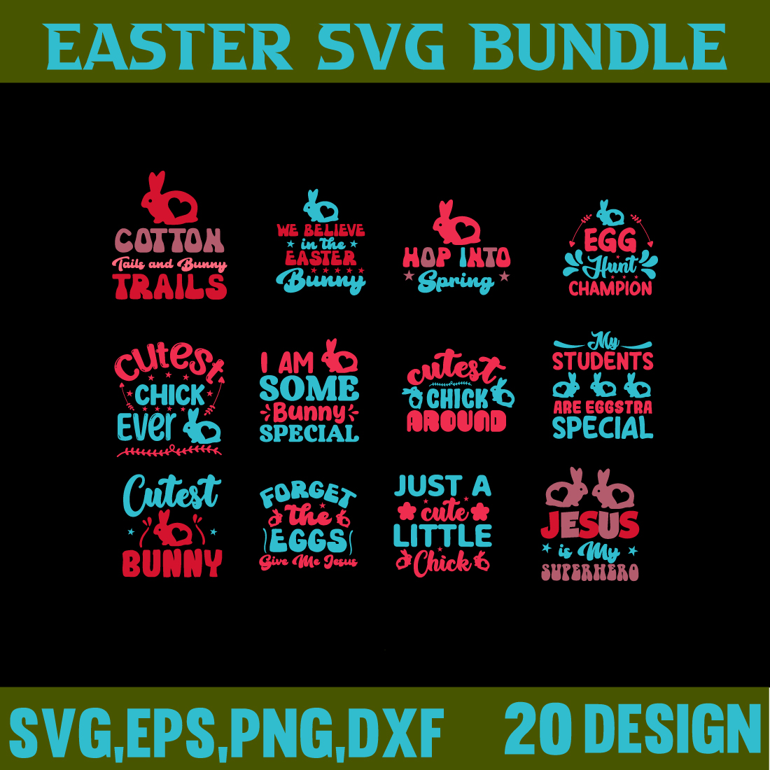 Easter SVG bundle preview image.