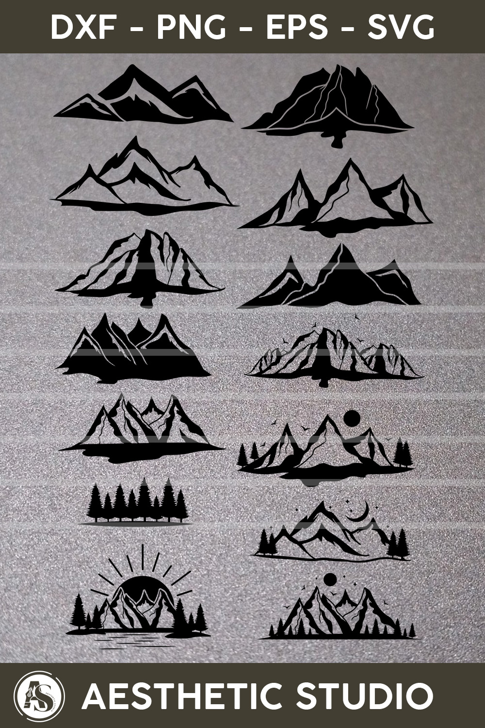 Mountains SVG, Mountain And Trees Svg, Forest Svg Cricut, Mountains Clipart Svg, Trees, Silhouette Svg Cut File Svg, Travel Svg, Landscape svg, Outdoor Svg, Mountains Bundle, Svg, Eps, Dxf, Png, Cut file pinterest preview image.