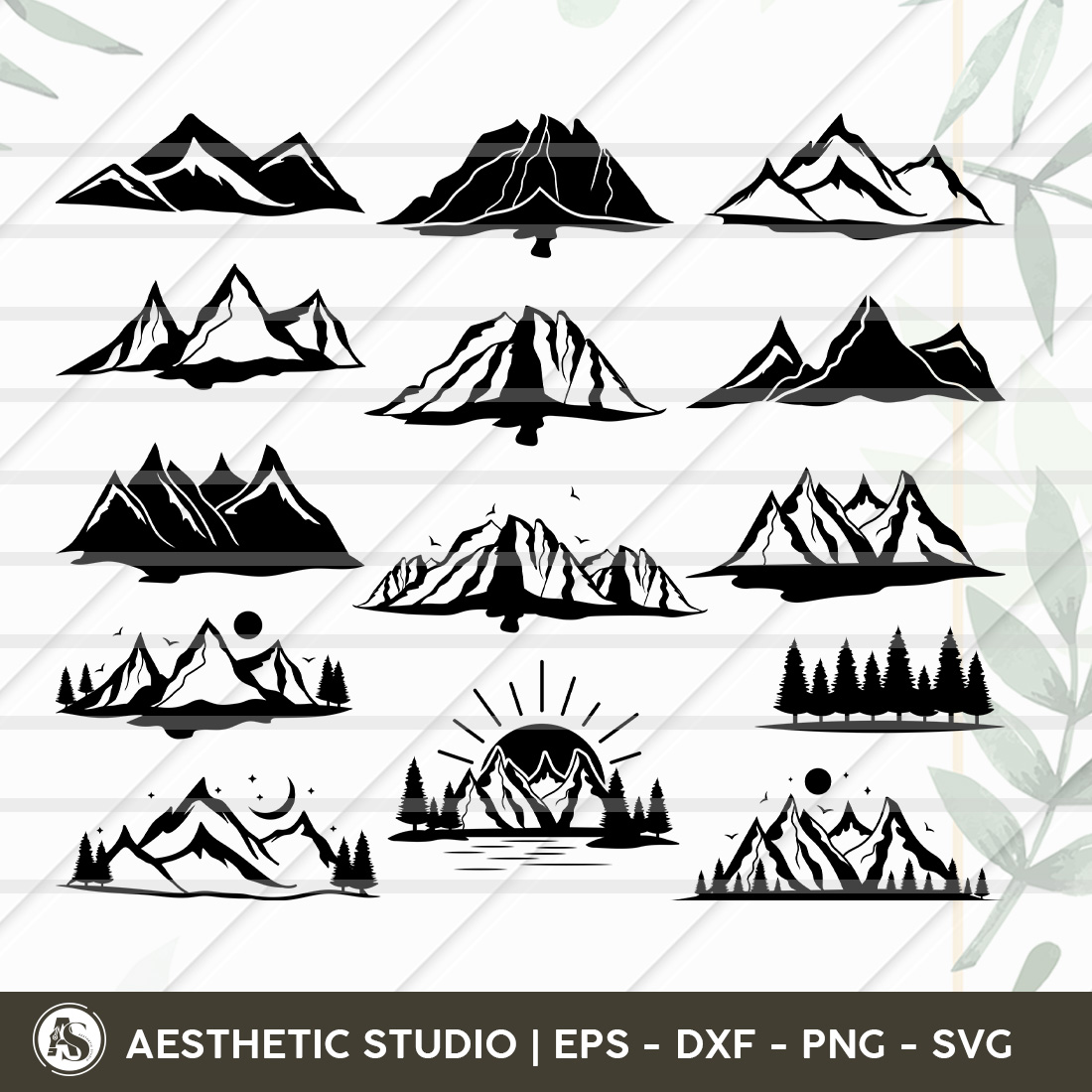 Mountains SVG, Mountain And Trees Svg, Forest Svg Cricut, Mountains Clipart Svg, Trees, Silhouette Svg Cut File Svg, Travel Svg, Landscape svg, Outdoor Svg, Mountains Bundle, Svg, Eps, Dxf, Png, Cut file cover image.