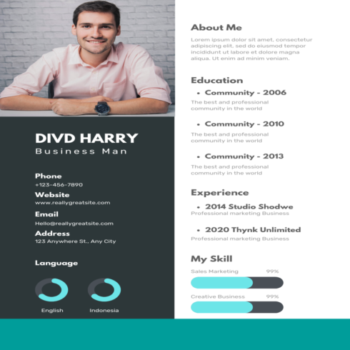 Professional resume with a blue background.