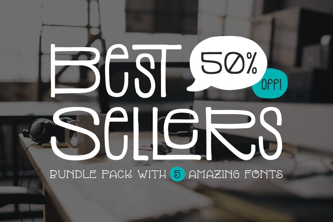 Top 5 Bestselling Fonts Bundle Pack cover image.