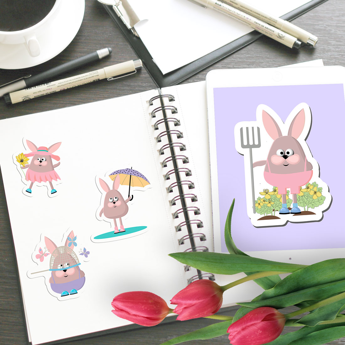 Easter bunny sticker set | Printable stickers for Cricut preview image.