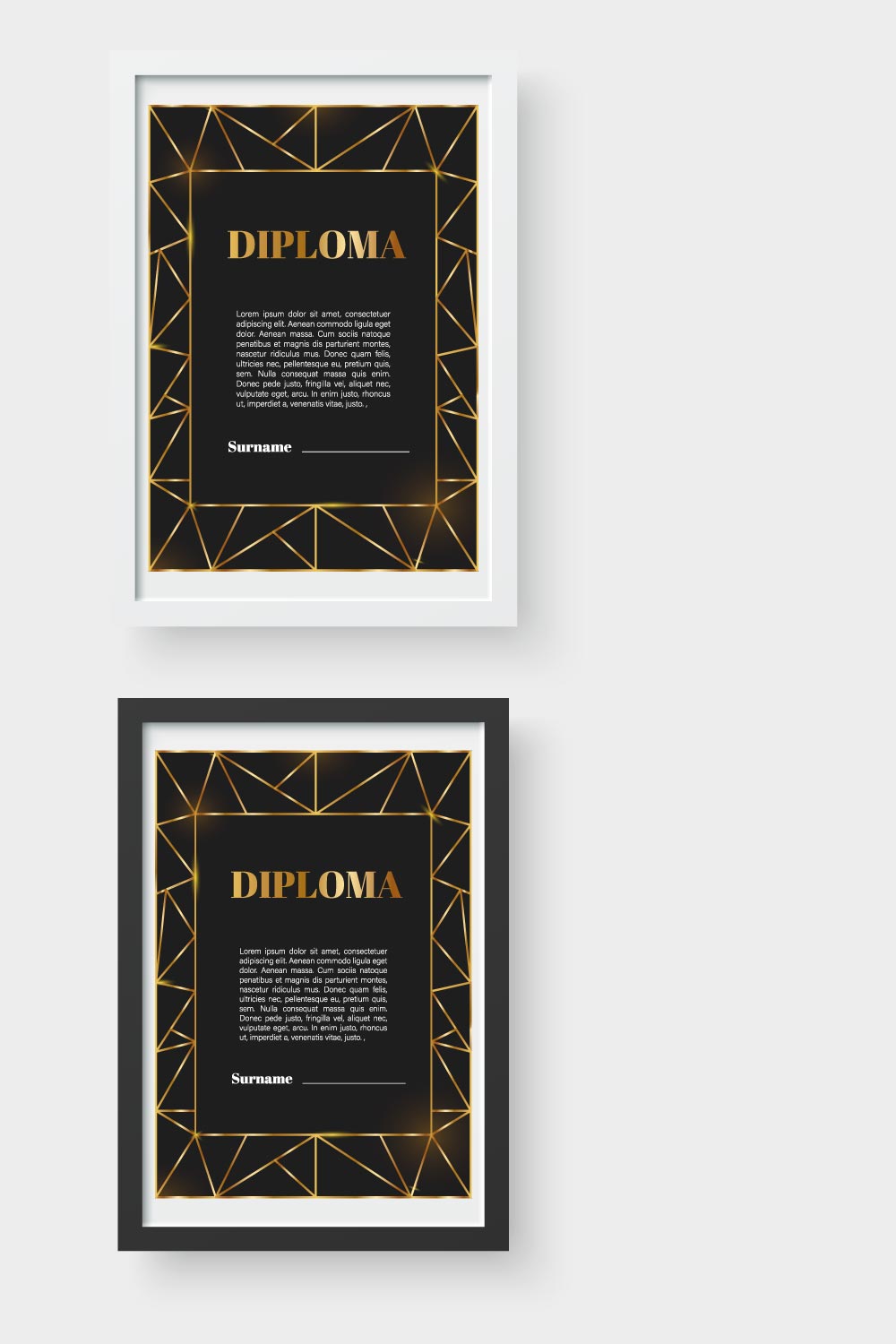Certificate or diploma template on black background pinterest preview image.