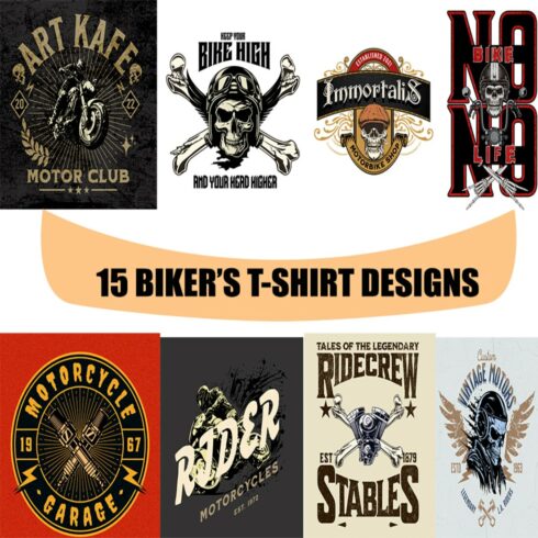 BIKERS T-SHIRT DESIGNS PNG COOL COLLECTION cover image.