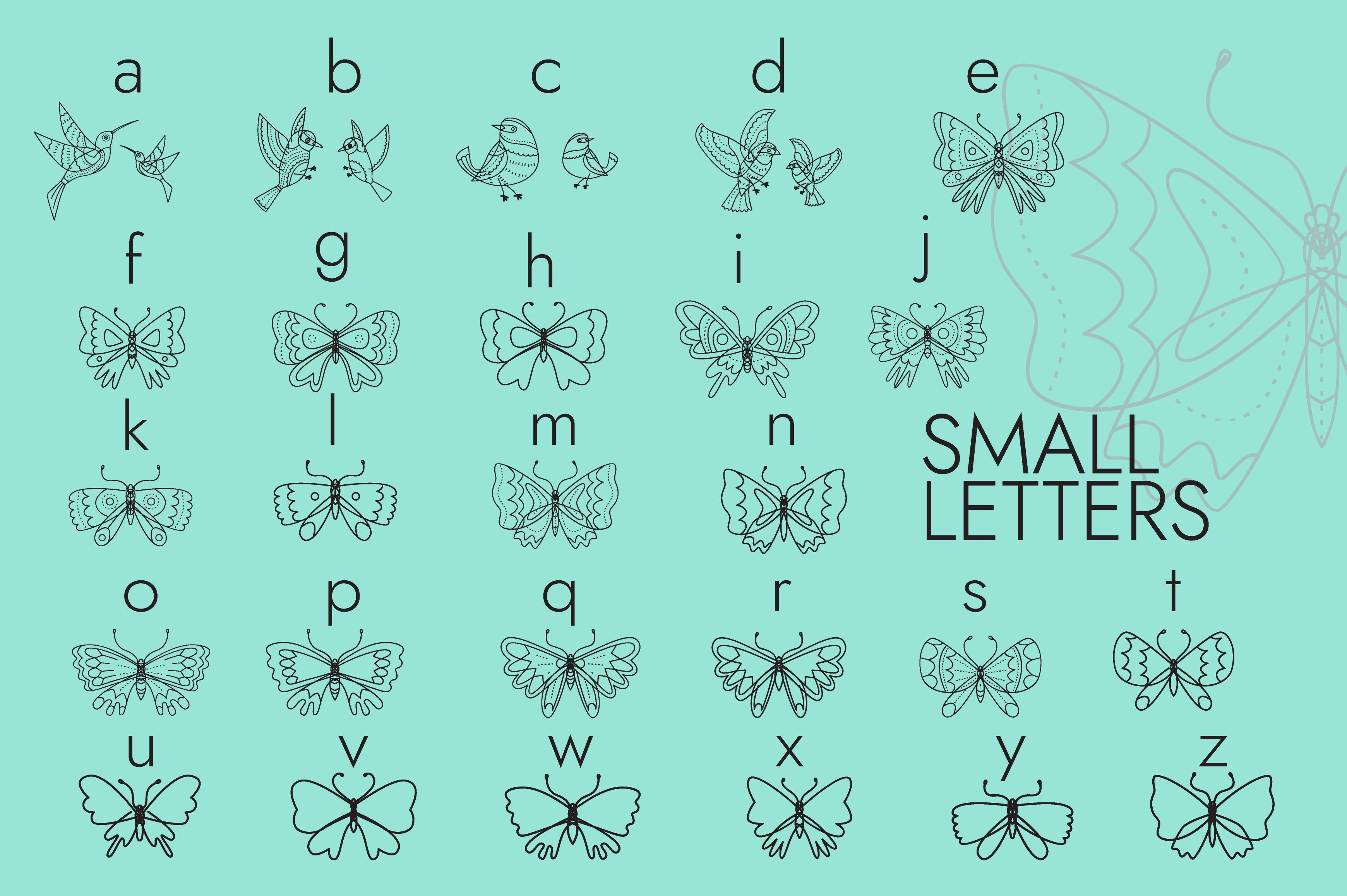 Birds and Butterflies Dingbats Font preview image.