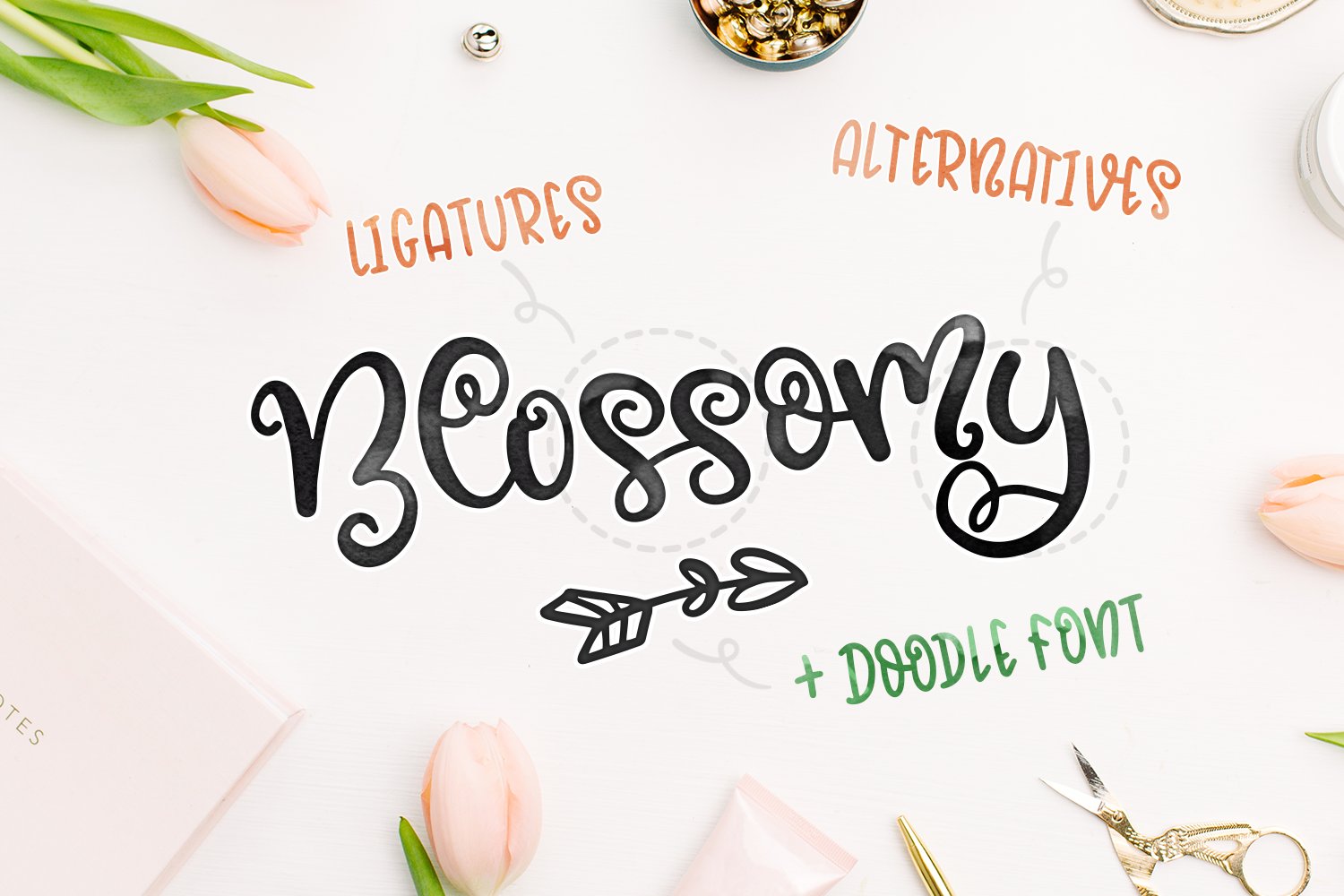 Blossomy - Font Duo + Floral Doodles preview image.