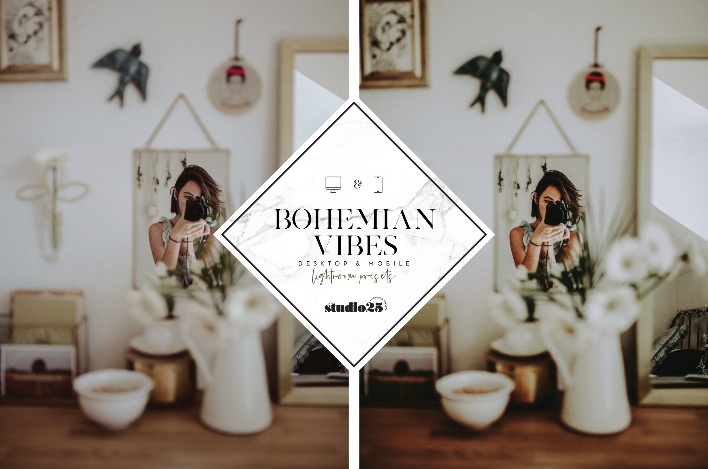 Bohemian lightroom presetpreview image.