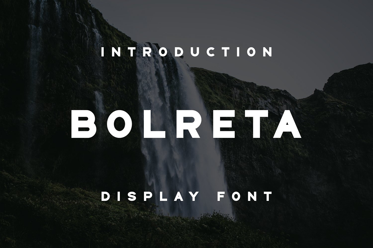 A waterfall with the words bolreta displayed in front of it.