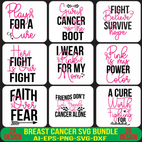 Breast Cancer SVG Bundle cover image.