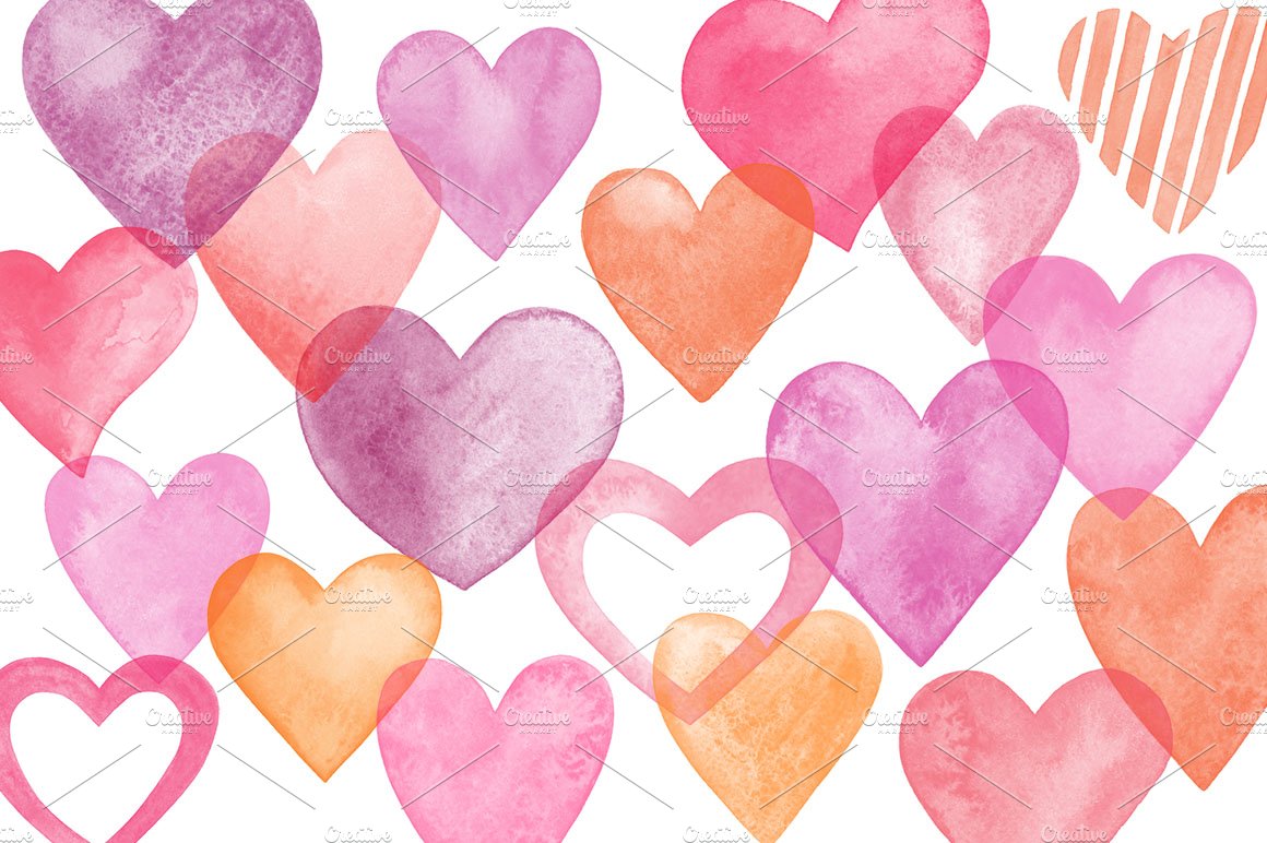Watercolor hearts brushespreview image.