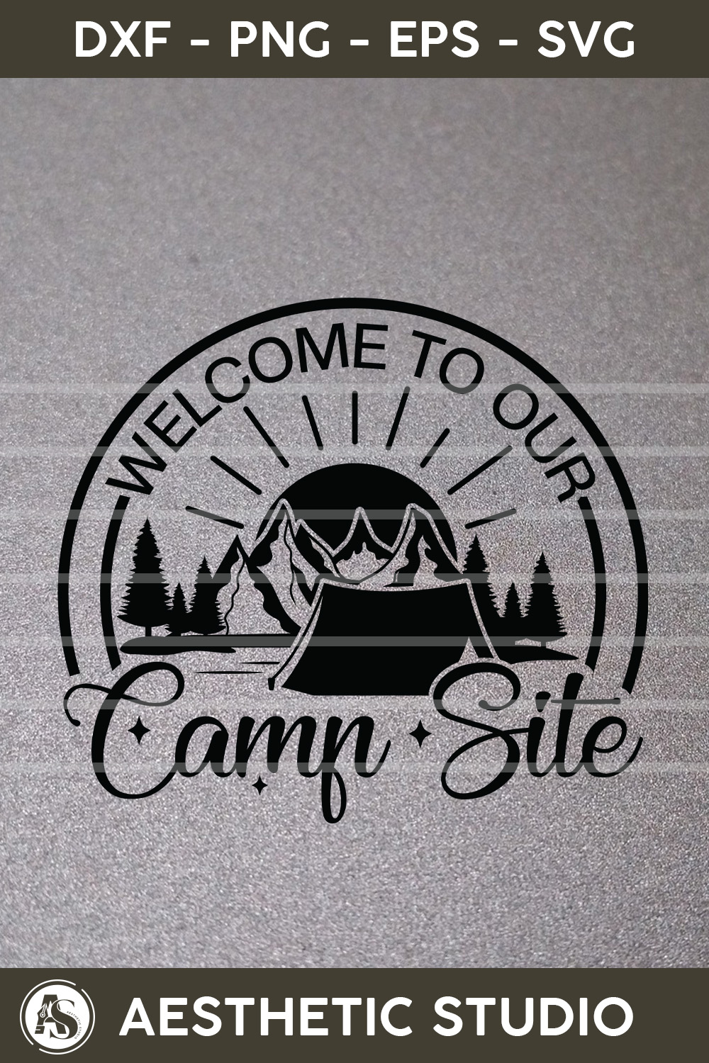 Welcome To Our Camp Site, Welcome Camping Svg, Camper, Adventure, Camp Life, Camping Svg, Typography, Camping Quotes, Camping Cut File, Funny Camping, Camping T-shirt Design, Svg, Eps, Dxf, Png, Cut file pinterest preview image.
