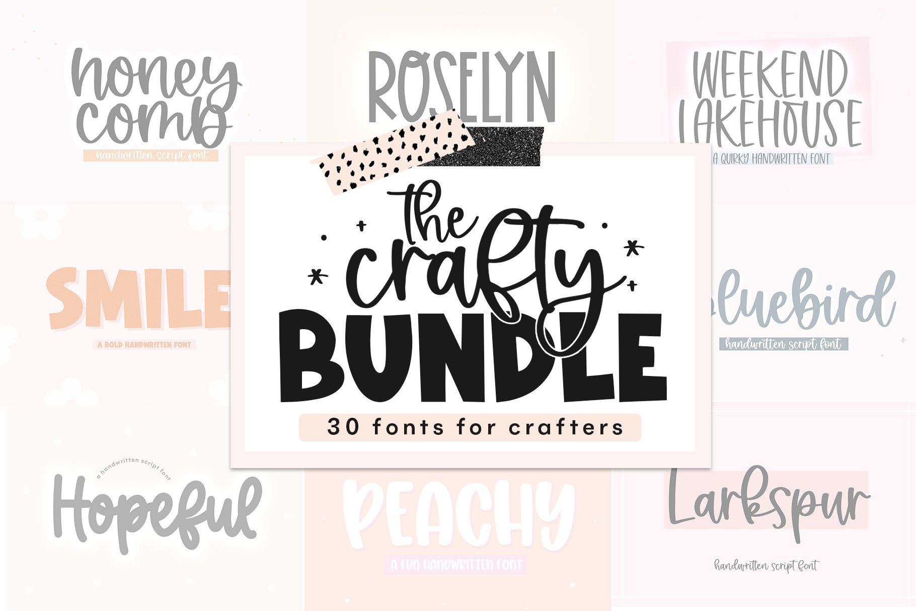 Crafty Font Bundle | 30 Fonts cover image.