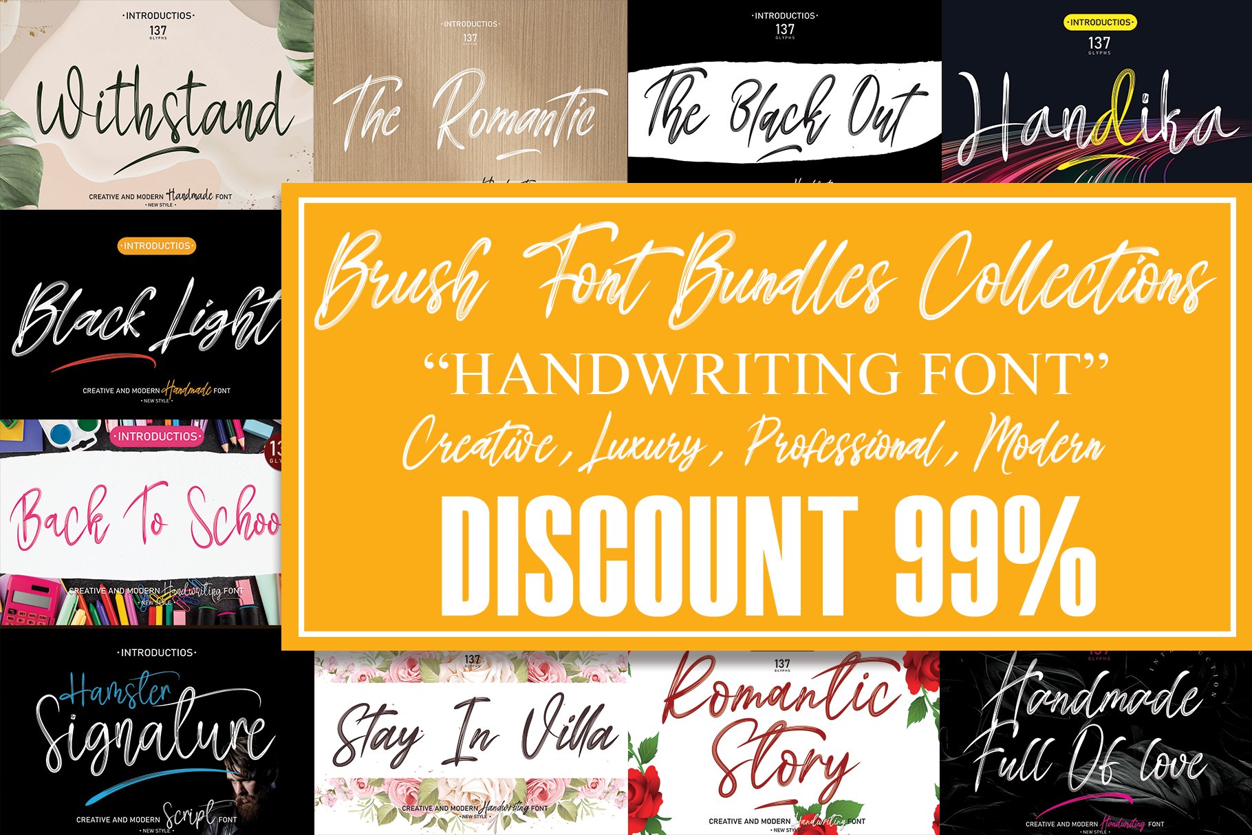 Brush Font Bundles Collections cover image.