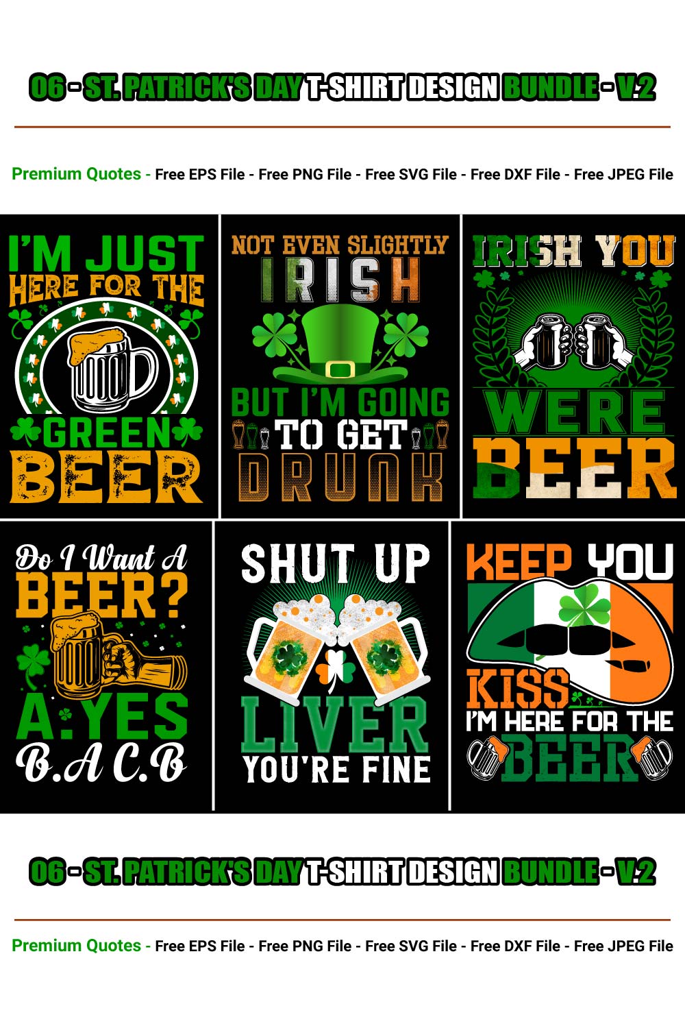 St Patrick’s Day T-shirt Design Bundle pinterest preview image.