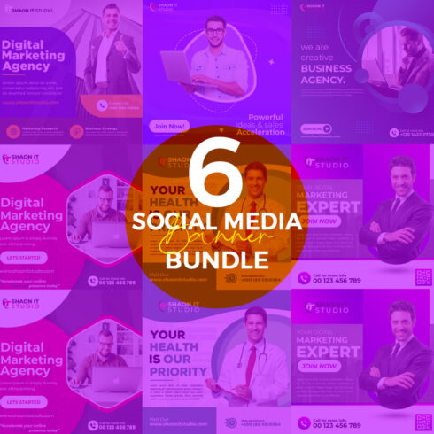 Social Media Bundle Pack Digital Marketing & Doctor Templates cover image.