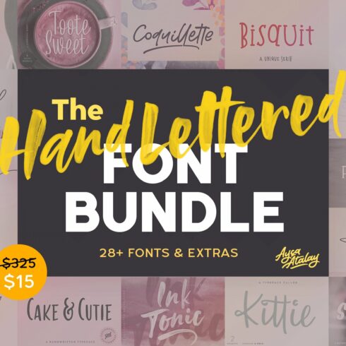 The Hand Lettered Font Bundle cover image.