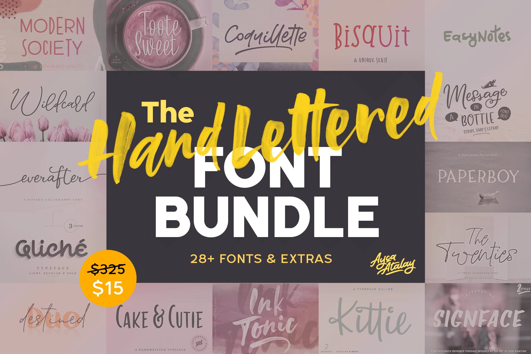 The Hand Lettered Font Bundle cover image.