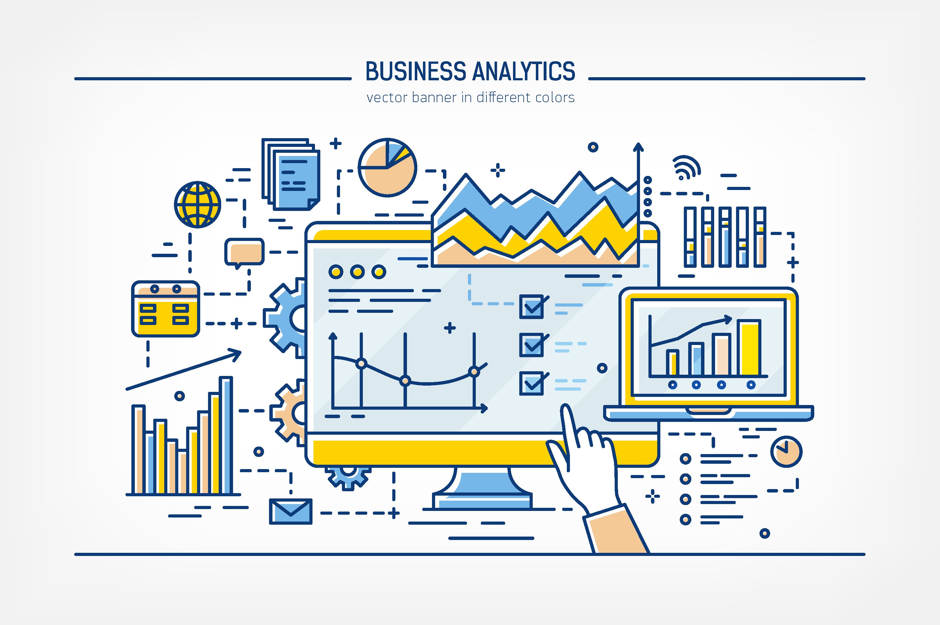 Business analytics line art banner preview image.