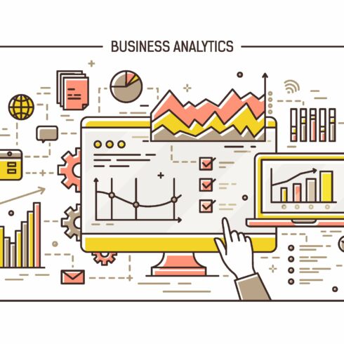 Business analytics line art banner cover image.