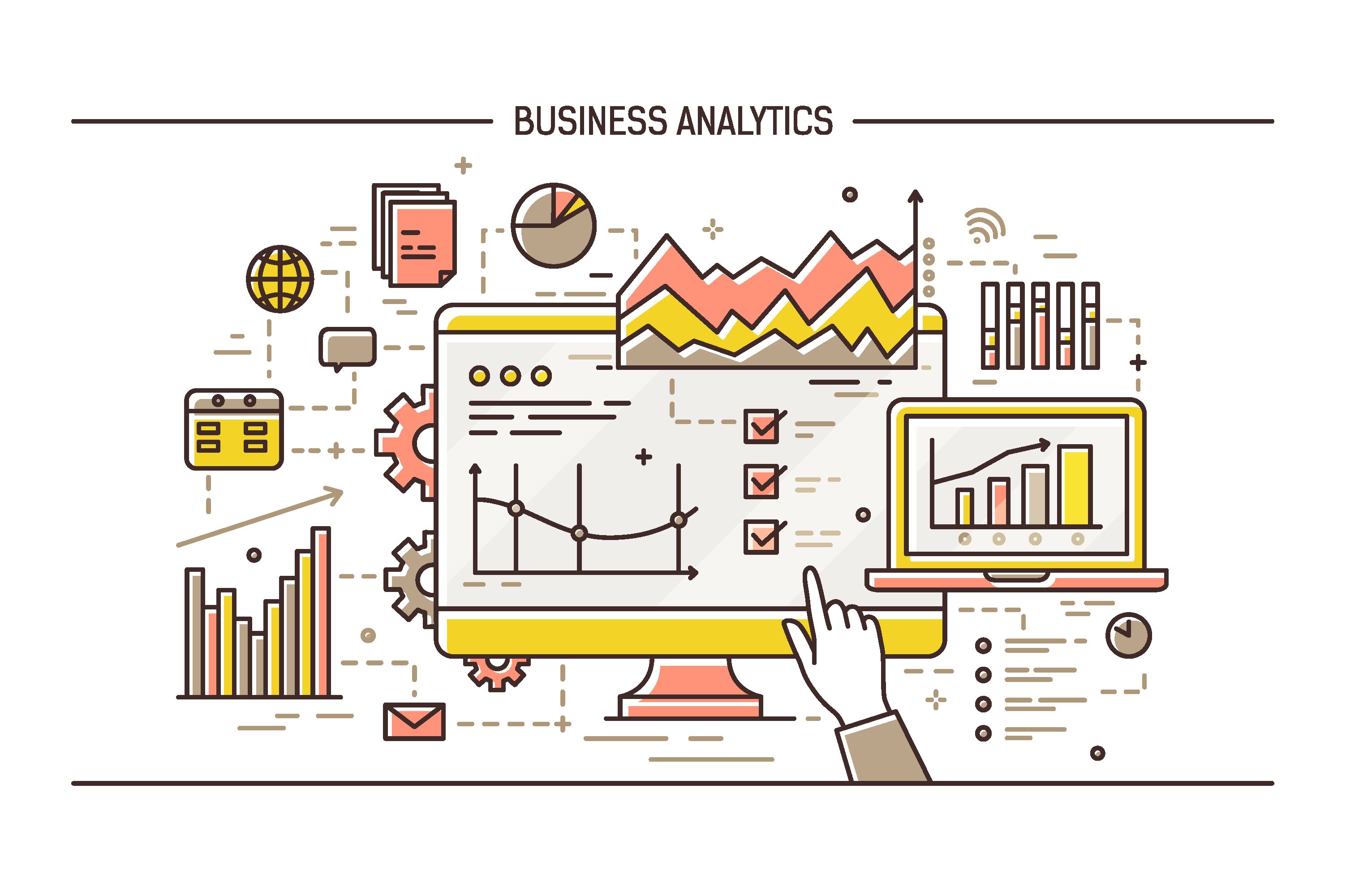 Business analytics line art banner cover image.