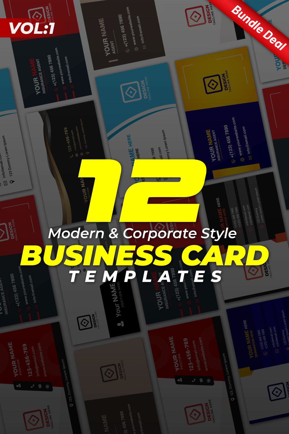 12 Modern & Corporate Style Business Card Templates - Only $10 pinterest preview image.