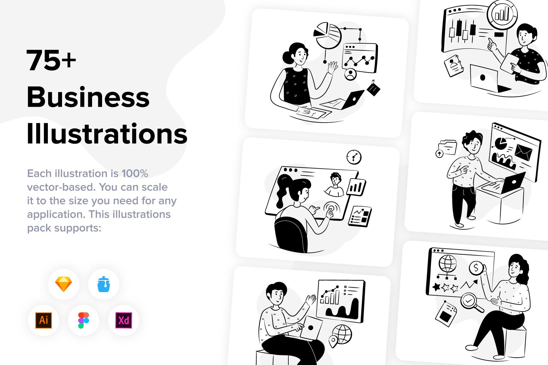 79 Hand Drawn Business Illustrations cover image.