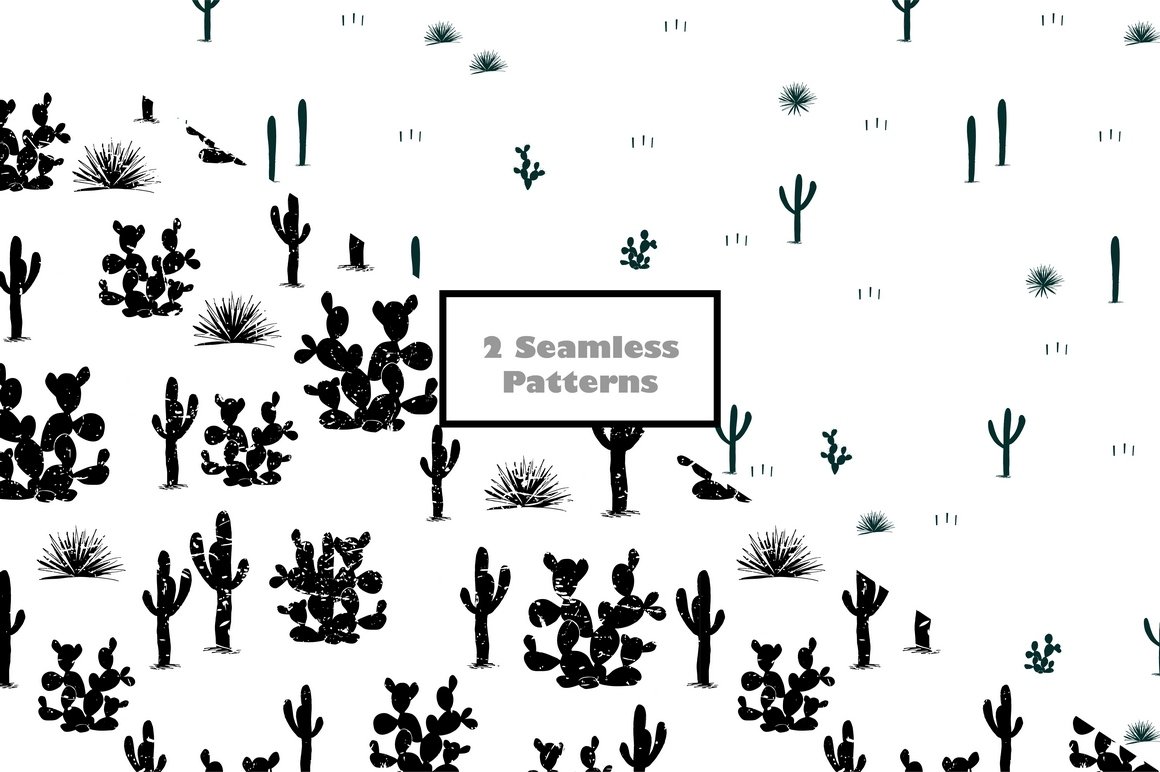 Group of cacti with a sign that says seamless patterns.