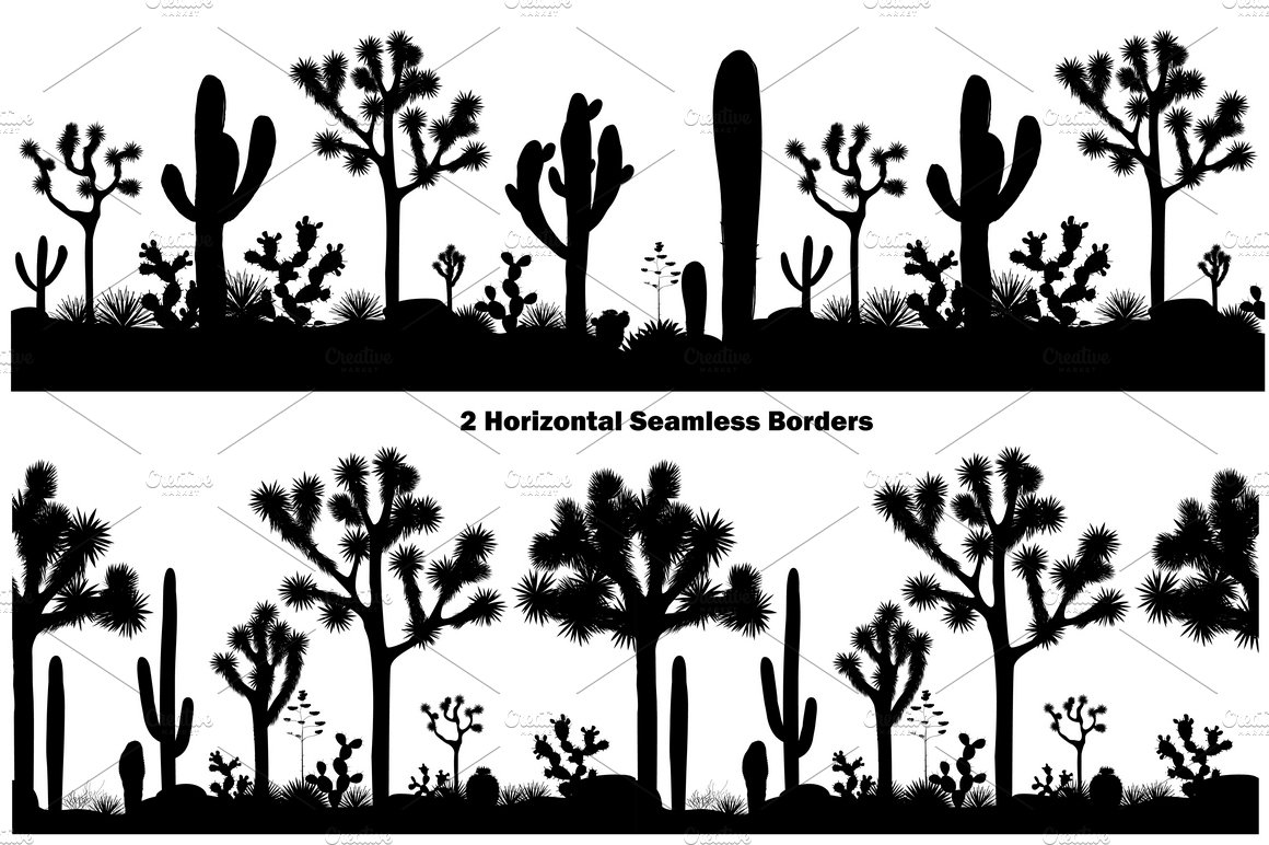 Set of silhouettes of cactus trees.