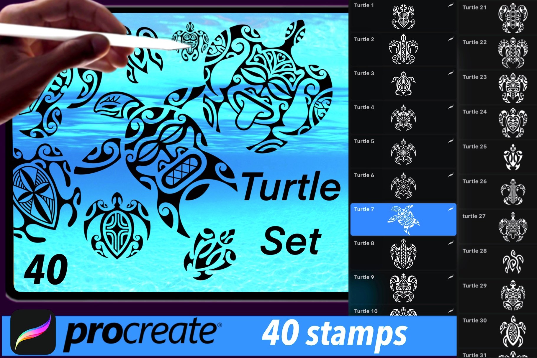 40 turtles procreate SVG PNG AIcover image.