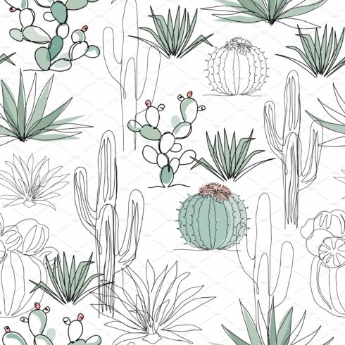 Drawing of a cactus and other plants.