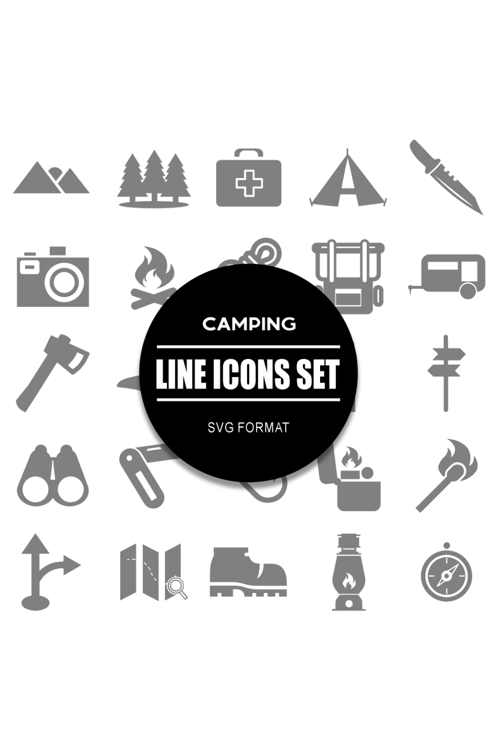 Camping Icon Set pinterest preview image.