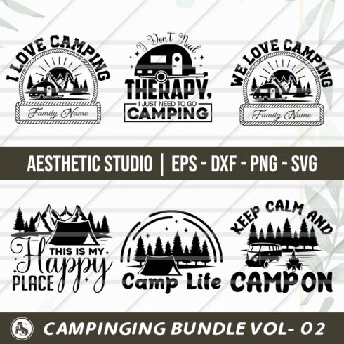 Camping Bundle, I love Camping, Camp Life, We Love Camping, This Is My Happy Place, Keep Calm And Camp On, Camping Svg, SVG, Camping Quotes, Camping Bundle design, Svg, Eps, Dxf, Png, Cut file cover image.