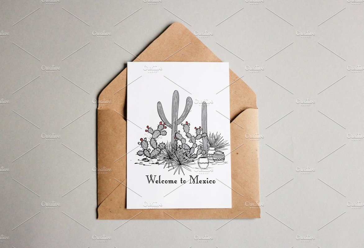 Card with a cactus and succulents on it.